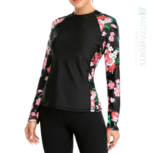 Sublimation personnalisée Yoga Gym Beach Rash Guard tissu respirant avec protection UV manches longues impression grande taille Performance active - Product Image 2