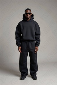 Ensemble de survêtements en polaire pour hommes, pantalons de survêtement baggy avec logo personnalisé et sweat à capuche, survêtement en coton - Product Image 5