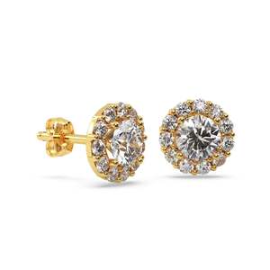 Boucles d'oreilles clous halo en diamant de 2,00 carats en or jaune 18 carats, clarté SI1-SI2 - Product Image 1