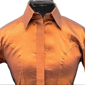 Chemise de spectacle western Cowgirl faite à la main sur tissu taffetas extensible cuivre - Product Image 1