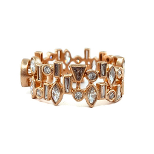 Bague de fiançailles, d'anniversaire ou d'éternité large vintage pour femme en or rose massif 18 carats de haute qualité, sertie de 45 diamants véritables de 1,49 carat - Product Image 2