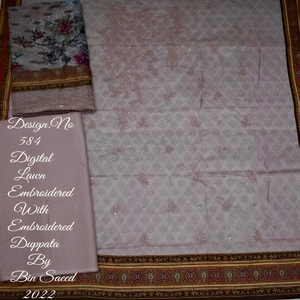 Poubelle de haute qualité Saeed broderie numérique Duppata sur des vêtements de pelouse de haute couture indiens et pakistanais - Product Image 5