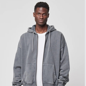 Sweat à capuche zippé surdimensionné gris 6XL 430 gsm polaire lourd brodé uni Double fermeture éclair Boxy Fit Anti-rétrécissement bouffée noir - Product Image 2