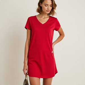 T-shirt oversize OEM pour femmes, épaules tombantes, col en V, vêtements de fitness décontractés à manches courtes pour l'été - Product Image 5