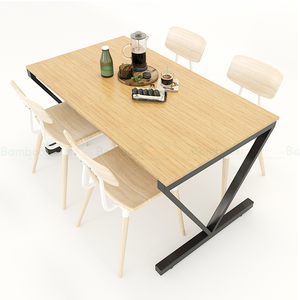 BFBA018 <b>Bamboo</b> Wood Dining <b>Table</b> with V-Shaped Iron Legs 140x80cm Assembled Living Room Furniture for Home Office - Product Image 2