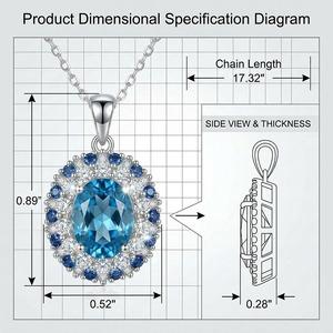 Collane di Moda Dan Jewelry <span class=keywords><strong>con</strong></span> Pendente in <span class=keywords><strong>Topazio</strong></span> Blu e Halo di Diamanti per Uso Quotidiano Femminile - Product Image 3