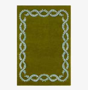 Alfombra de Diseño con Borde Tejido a Mano, Verde y Blanca, para Sala de Estar, Hoteles, Restaurantes - Product Image 1