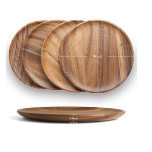 Platos de madera de acacia ecológicos naturales para comedor sostenible, platos de cena de madera de acacia hechos a mano para mesas rústicas duraderos - Product Image 3