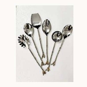 Cuchara de ensalada elegante personalizada, espejo plateado pulido con mango de extremo ramificado largo y delgado, cuchara para servir ensalada, juego de utensilios para servir - Product Image 1