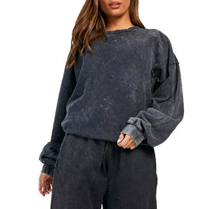 Nuevo chándal de moda Jogger conjunto de 2 piezas personalizar algodón Vintage chándal mujeres ácido lavado chándal - Product Image 1