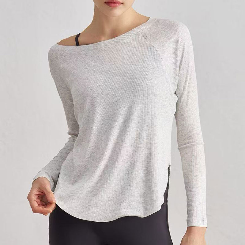 Women Off-the-Shoulder Long Sleeve Modal Breathable Yoga Top Loose Sports Shirt Front Logo OEM Factory Supplier