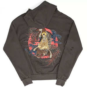 Sudadera con Capucha para Hombre, Estilo Urbano, Personalizada OEM, Hombros Caídos, Corte Cuadrado, Felpa Francesa, Cierre de Cremallera, Remaches, Pedrería, Tejido Grueso - Product Image 1