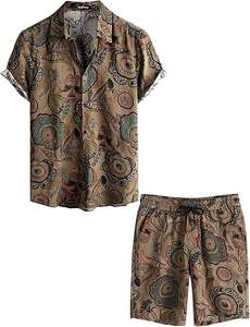 Nouveautés d'été Tendance Jeunesse Mode Chemise à fleurs Style Hong Kong Décontracté Ensemble deux pièces pour homme à manches courtes et short de plage - Product Image 3