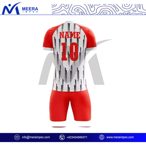 100% polyester tissu hommes Football uniforme nouveau Design personnalisé imprimé solide rouge/blanc couleur respirant vêtements d'entraînement maillot de football - Product Image 4