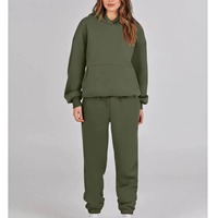 Ensemble de survêtement d'hiver pour femmes, luxueux, uni, ample, avec logo personnalisé, sweat-shirt et pantalon de jogging en coton, deux pièces