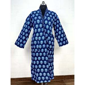 ชุดกิโมโนยาวแบบกลับด้านได้ Kantha Matelass สำหรับผู้หญิง สีดำมัสตาร์ด ลายดอกไม้ พิมพ์ลายดอกไม้พฤกษศาสตร์ ผ้าฝ้ายแท้ - Product Image 6
