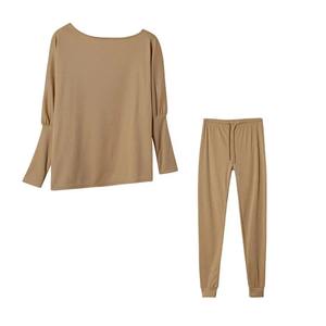 Chándal deportivo de patrón sólido de 2 piezas para mujer, 100% de algodón, cuello ecológico, de talla grande, ropa deportiva de invierno al por mayor - Product Image 3