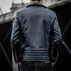 Nouvelle arrivée, best-seller, veste en cuir de motard pour homme, style décontracté, coupe ajustée, version coréenne, saison hivernale, coupe-vent, patchwork sur le devant - Product Image 5
