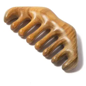 Houten Kam Hout Massage Hoofdhuid Massager Sandelhout Handgemaakt Brede Tand Hout Voor Vrouwen Mannen-Groen Sandelhout