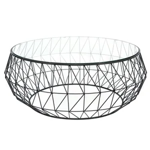 Meubles de table basse ronde en métal au design haut de gamme meilleure vente de table centrale en verre transparent en acier inoxydable pour la décoration intérieure - Product Image 6