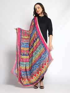 Chal de Invierno Tradicional Pakistaní de Seda 100%, Bordado Colorido con Espejo, Estilo Étnico Largo, Dupatta de Chinon - Product Image 5