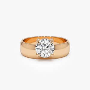 Anillo de Diamante Cultivado en Laboratorio, Solitario, Banda Ancha Redonda, Refinado, 1.00 Ct E-F VS, Oro de 14K, Joyería Fina para Uso Diario, Regalo para Mujer - Product Image 2
