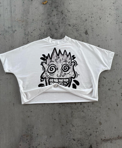 T-shirt imprimé personnalisé coton vintage déchiré double couche manches courtes haut en détresse pierre lavage à l'acide t-shirt - Product Image 5