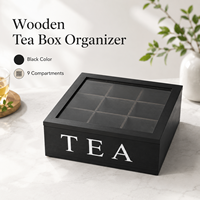 Boîte à thé en bois massif avec couvercle transparent, boîte de rangement à 9 compartiments pour sachets de thé, capsules de café, pour la maison, la cuisine, le bureau