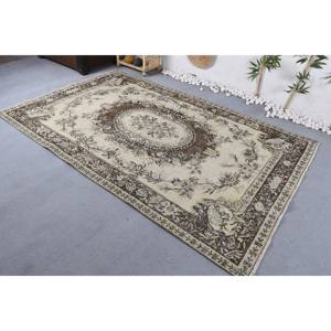 Alfombra turca vintage clásica beige marrón 5,2x8,3 pies de área grande de lana de retazos con respaldo de látex para pasillo o dormitorio - Product Image 4