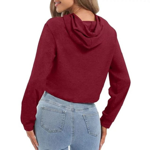 Venta al por mayor de ropa informal Vintage hombro gota mujeres Crop Hoodie / Casual moda en blanco pulóver mujeres sudaderas con capucha - Product Image 2