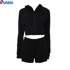 Women Crop <b>Top</b> and <b>Short</b> Set Long for Women Crop <b>Top</b> and <b>Short</b> Set Long <b>Sleeve</b> Zipper Cropped Hoodie Sets for Women Customized - Product Image 2