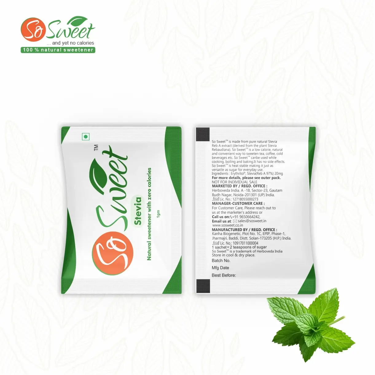 Zero kalori Tabletop 1g-2g Food Grade Stevia sachet pengganti gula untuk kopi teh kemasan jumlah besar dengan layanan OEM