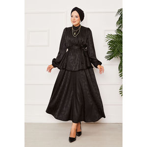 Conjunto de Dos Piezas de Satén para Mujer, Estilo Jacquard, con Cintura Elástica y Cinturón Desmontable, Estilo Club, Color Negro - Pedido Mínimo 2 Piezas - Product Image 1
