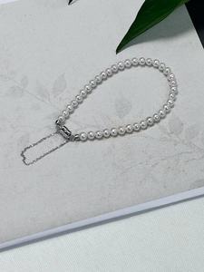 Pulsera de Perlas de Agua Dulce de Plata de Ley S925 de 4-5 mm, Pulsera Clásica de Perlas Blancas, Joyería Fina para Mujer - Product Image 4