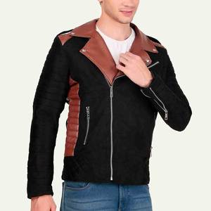 Breathable Front Logo Men's PU Leather Moto <b>Jacket</b> With Brown Collar Zipper Closure <b>Slim</b> <b>Fit</b> Autumn Wear Leather <b>Jacket</b> - Product Image 5