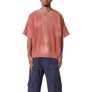 Logo personnalisé délavé au soleil t-shirt hommes en détresse déchiré plaine surdimensionné t-shirt goutte épaule plaine t-shirts pour l'impression - Product Image 4