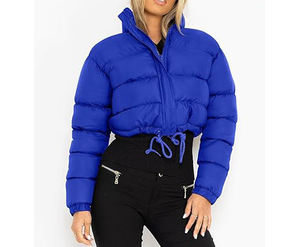 Abrigo de manga larga con cremallera para mujer y logotipo personalizado, chaquetas acolchadas gruesas cortas para invierno, chaquetas acolchadas con capucha para mujer, chaquetas con burbujas abullonadas - Product Image 3