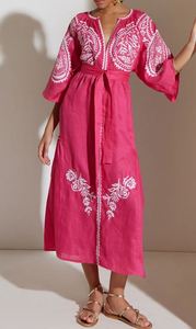 ชุดเดรสแขนยาวทรงลูกโป่งแขนยาวงานปาร์ตี้สีแดงสวยงานปักลายดอกไม้ทำด้วยมือ - Product Image 3