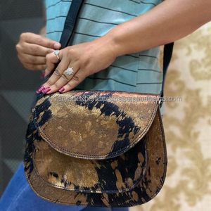 New Western Stylish Metallic Fur Leather Shoulder <b>Bags</b> High Quality Fashionable Genuine Metallic Fur Leather Sling <b>Side</b> Handbags - Product Image 5