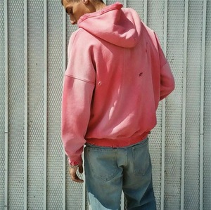 Sweat à capuche unisexe oversize avec fermeture éclair et double épaisseur pour hommes, effet soleil, délavé, délavé, vintage - Product Image 2