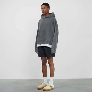 Pull à capuche gris foncé personnalisé en coton mélangé doux chaud polaire poche kangourou confortable tenue décontracté - Product Image 3