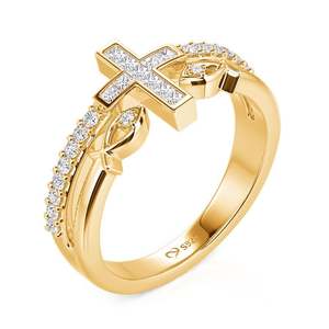 Jeulia Everyday Double Row Golden Fish and Cross Fashion <b>Ring</b> - Product Image 2