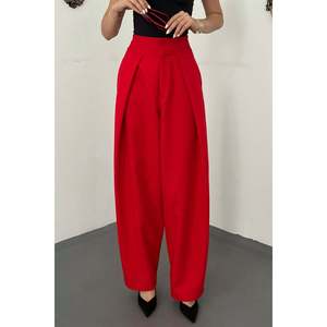 Pantalon en satin plissé rouge - Rouge - Product Image 3