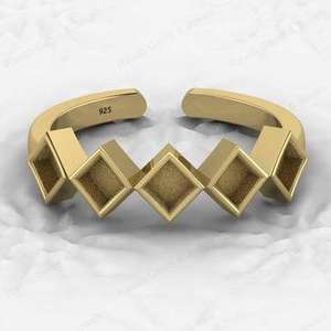 Top Selling 925 Sterling Silver 4mm Rhombus Setting Adjustable <b>Ring</b> <b>Resin</b> Ashes Work Good Breastmilk Fine Jewelry Keepsake - Product Image 1