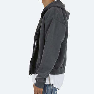 Sweat à capuche d'hiver personnalisé par le fabricant, haute qualité, style streetwear vieilli, DTG, délavé à la pierre, avec patch, 100% coton, zippé, coupe classique - Product Image 3