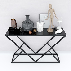 Modern Decorative Console Table CST006 Convertible with Classic Marble <b>Top</b> and Powder-Coated Iron Frame Mirrored Feature - Product Image 1