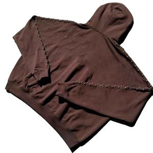 Sweat à capuche surdimensionné personnalisé de luxe avec strass, fermeture éclair, streetwear pour hommes, molleton lourd, OEM - Product Image 5