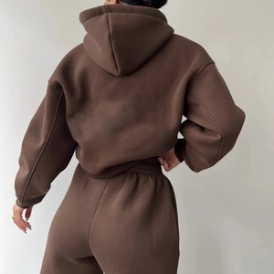 Custom 100% Organic Cotton Fleece Pullover Oversize Hoodies Women's Sets Wholesale Two Piece <b>Crop</b> Top Sweat Pants <b>Jogger</b> Set - Product Image 6