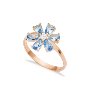Aquamarine CZ Stone Flower Design Cluster Ring Vente en gros Bijoux artisanaux en argent sterling 925 - Product Image 6
