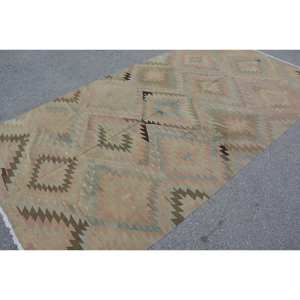 พรมตุรกีโบราณสีเบจแบบดั้งเดิม5.5X3.7ฟุตการเย็บปะติดปะต่อกันวัสดุขนสัตว์ยางพาราสำหรับตกแต่งห้องนั่งเล่น - Product Image 4